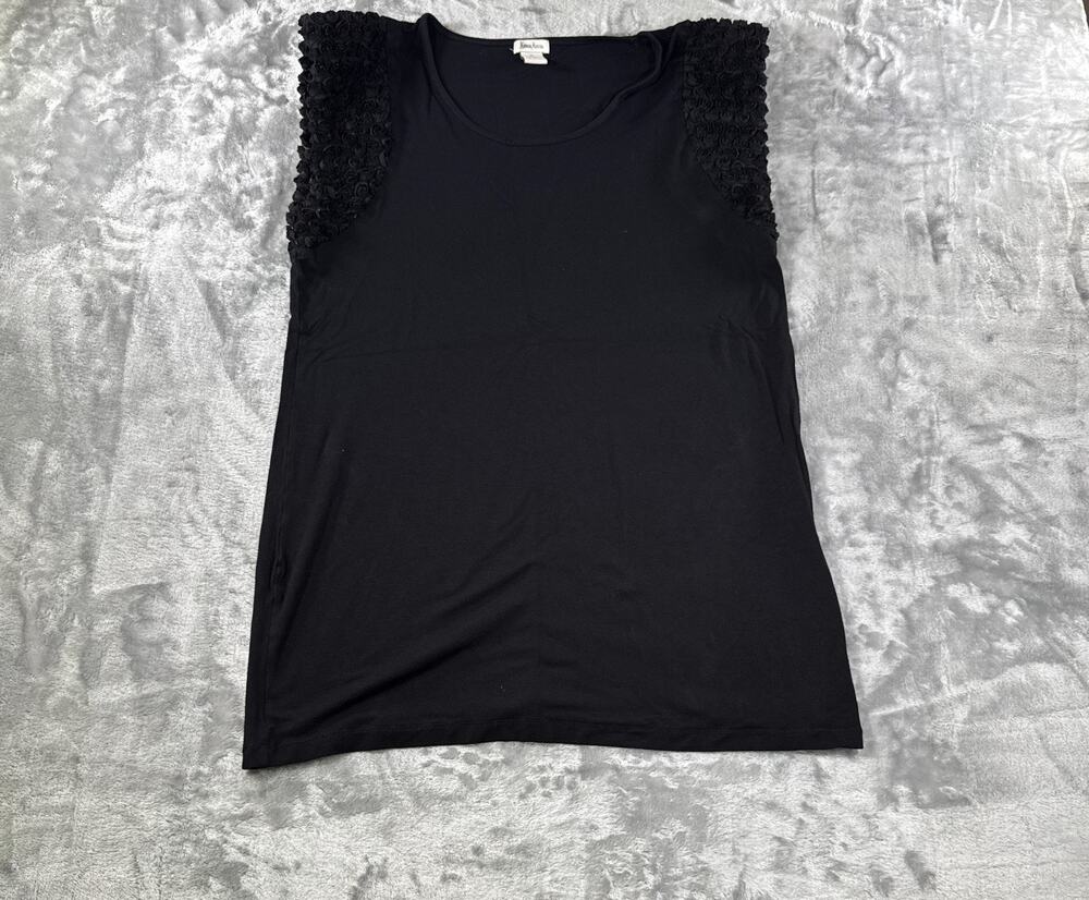 Neiman Marcus Top Womens XL Black Rosette Cap Sleeve Viscose Stretch Blouse
